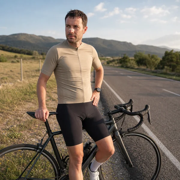 Cyclist wearing an adhesive sports nasal strip after outdoor training