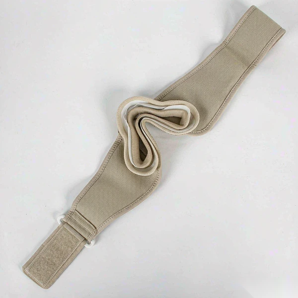 Beige anti-snoring chin strap flat lay